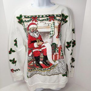 Vintage 1980s Santa Sweatshirt Holiday Top Ugly Ch